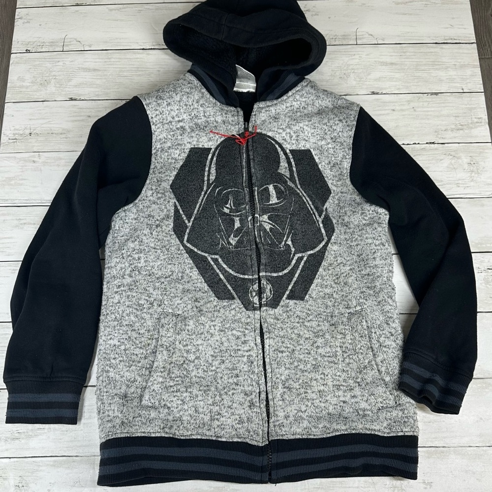 Star Wars Darth Vadar Dark Side Boys Hooded Full Zip Sweatshirt L Black